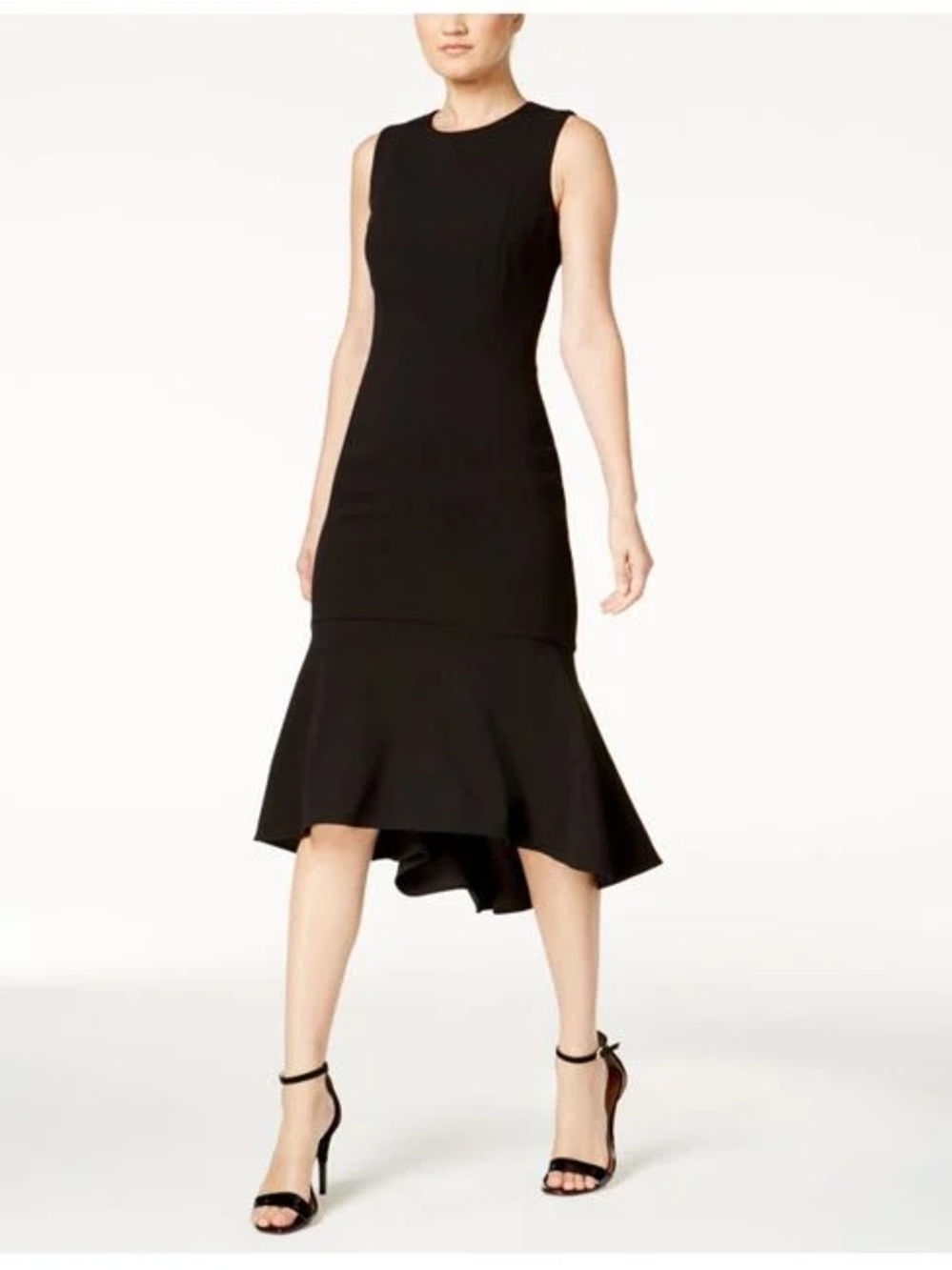 NEW Calvin Klein Navy Blue Ruffle Hem Midi Dress